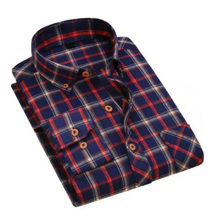 New Simple Design Red Plaids Flannel Long Sleeve Shirt