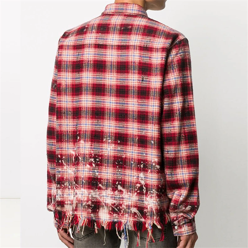 Wholesale Bleach Washed Flannel Shirt Cotton Long Sleeve Casual Men Vintage Plaid Flannel Shirt